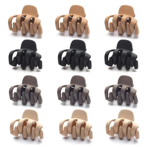 Cobahom 12 Pack Small Hair Claw Clips 1.2 Inch Matte Hair Clips for Thin Hair No-Slip Mini Hair Clips Hair Styling Accessories for Women and Girls, Apricot, Black, Brown, Chocolate