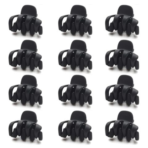 Cobahom 12 Pack Small Hair Claw Clips 1.2 Inch Matte for Thin Hair No-Slip Mini Styling Accessories for Women and Girls (Matte Black)