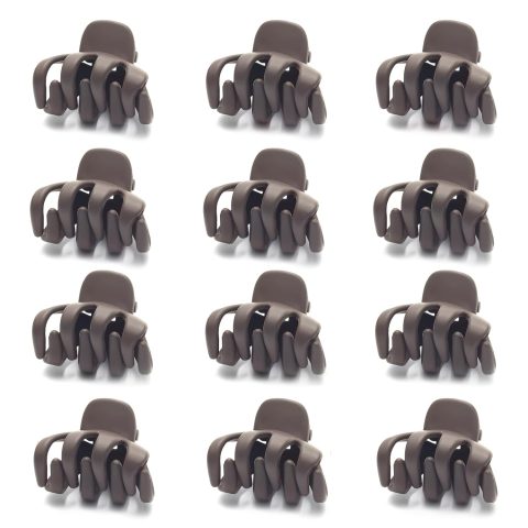 Cobahom 12 Pack Small Hair Claw Clips 1.2 Inch Matte Hair Clips for Thin Hair No-Slip Mini Hair Clip Hair Styling Accessories for Women and Girls (Matte Chocolate)