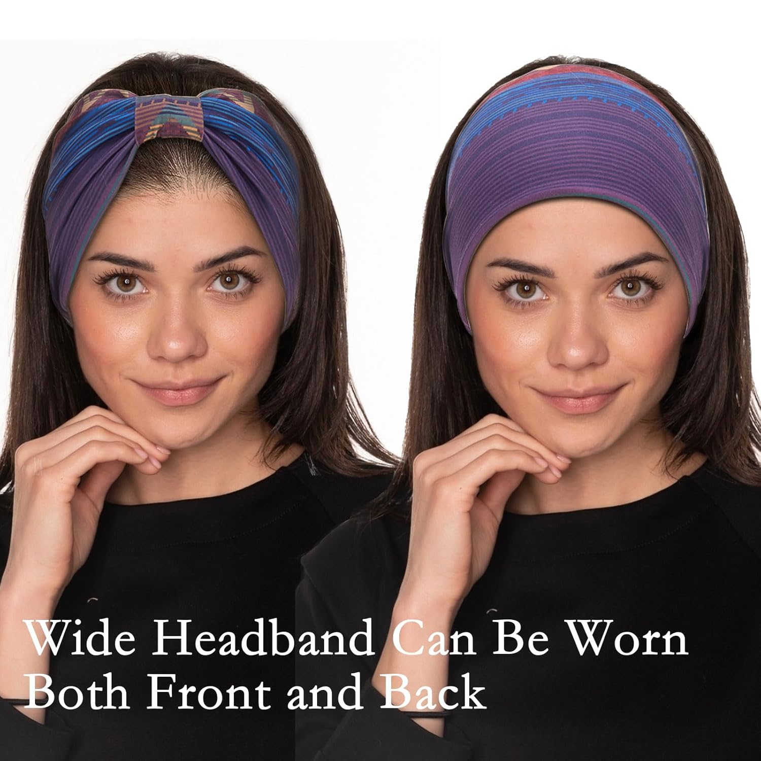 Cobahom 6Pcs Wide Headbands for Women Non Slip Soft Fabric Hair Wrap Boho Head Bands Elastic Sport Hair Bands for Workout Yoga Running (Geometric Elements) - Image 5