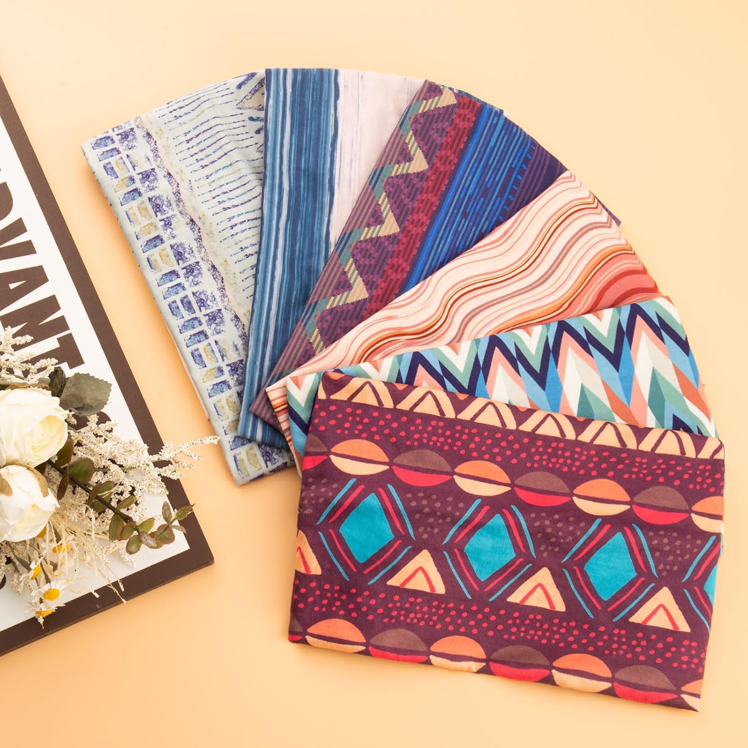 Cobahom 6Pcs Wide Headbands for Women Non Slip Soft Fabric Hair Wrap Boho Head Bands Elastic Sport Hair Bands for Workout Yoga Running (Geometric Elements) - Image 6