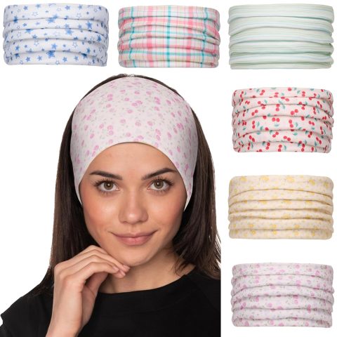 Cobahom 6Pcs Wide Headbands for Women Non Slip Soft Fabric Hair Wrap Boho Head Bands Elastic Sport Hair Bands for Workout Yoga Running (Sweet Flower)