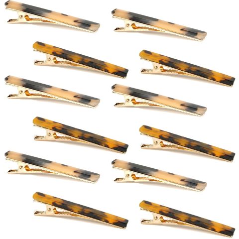 Cobahom Leopard Print and Tortoise Shell Hair Clips - 12 Pack Metal Duck Teeth Pins for Styling, 2.36 Inch