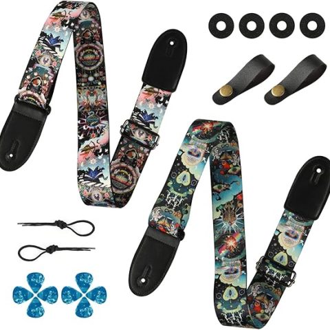 Cobahom 2 Pack Guitar Strap, Adjustable Guitar Straps for Electric and Acoustic Guitars, Soft Guitar Straps