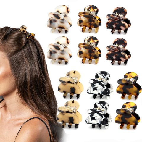 Cobahom Tortoise Shell and Leopard Acrylic Hair Clips for Women and Girls - 12 Pcs Mini Claws and Barrettes for Thin or Thick Hair