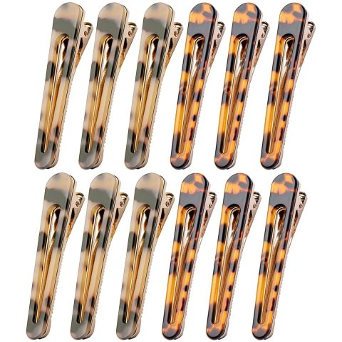 Cobahom 12 Pack 3.26 Inch Chic Tortoise Shell Barrettes, Alligator Hair Clips with Leopard Print for Styling Thin or Thick Hair