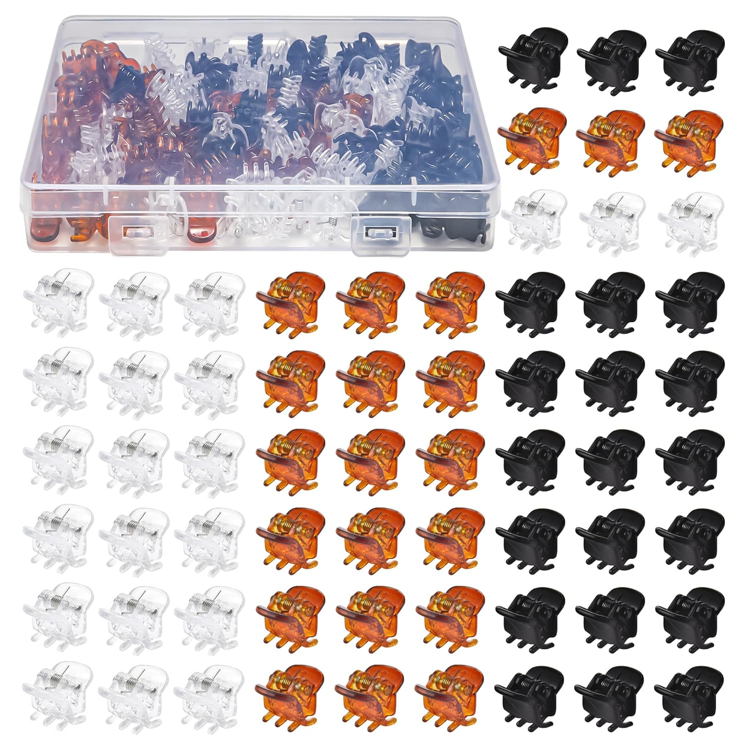 Cobahom 120PCS Mini Claw Hair Clips, 0.39 Inch/1cm Claw Clips for Hair, No-Slip Plastic Small Jaw Clips for Fine Thin Hair, Micro Hair Clips for Women Girls, Brown, Black, Clear