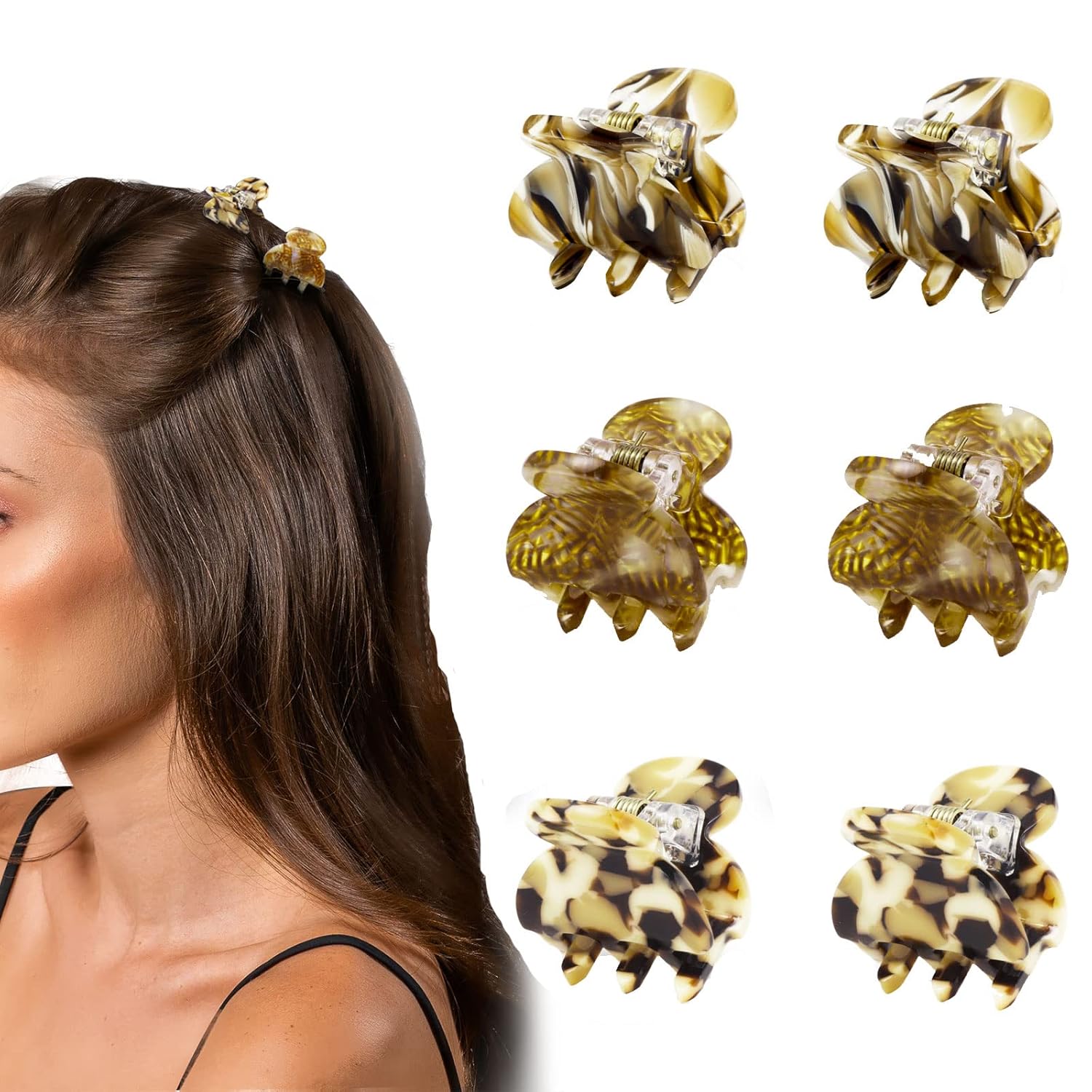 Cobahom 6Pcs 1.06 Inch Small Hair Clips Mini Claws Clips for Thin Thick Hair, Cellulose Acetate Jaw Clips for Hair Styling, Tortoise Shell Barrettes for Women Girls (Brown)