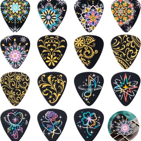 Cobahom 45pcs Guitar Picks Premium Celluloid Guitar Pick with Velvet Bag Thin Medium Heavy Thickness for Acoustic, Electric Guitar, Bass, 0.46mm, 0.71mm,1mm (Vintage)