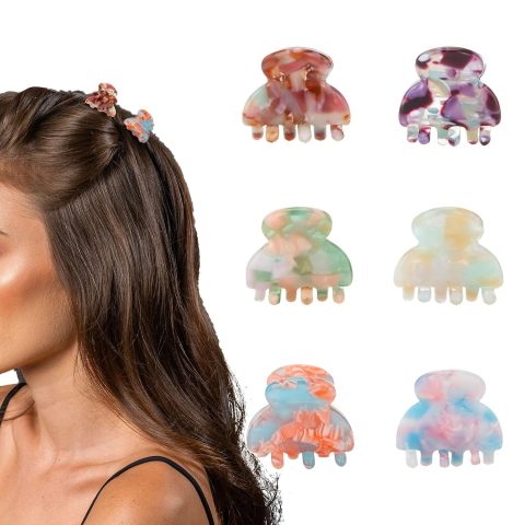 Cobahom 6Pcs 1.06 Inch Small Hair Clips Mini Hair Claws Tortoise Shell Jaw Clips Floral Hair Clips Acrylic Hair Jaw Clips Clamps for Women Girls, Spring Colors