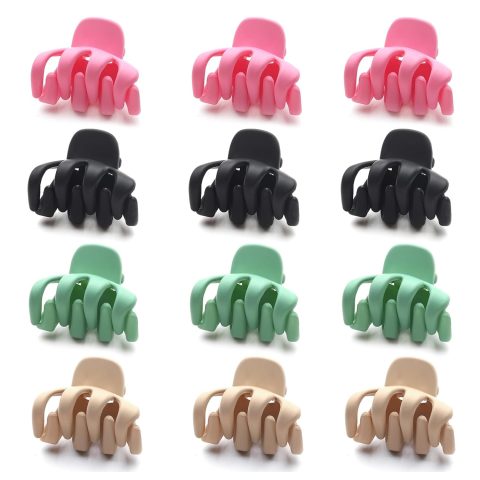 Cobahom 12 Pack Small Hair Claw Clips 1.2 Inch Matte Hair Clips for Thin Hair No-Slip Mini Hair Clips Hair Styling Accessories for Women and Girls, Pink, Black, Green, Apricot
