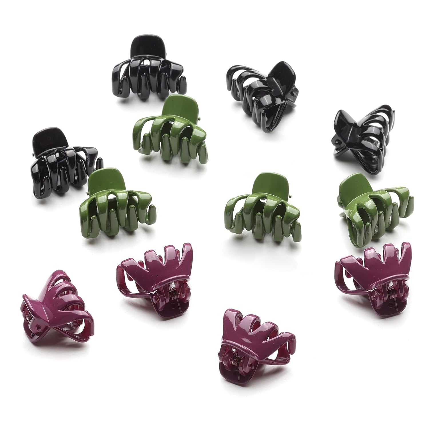 Cobahom 12 Pack Small Hair Claw Clips 1.2 Inch Plastic Hair Clips for Thin Hair No-Slip Mini Hair Clips Hair Styling Accessories for Women and Girls, Purple, Black and Green - Image 4