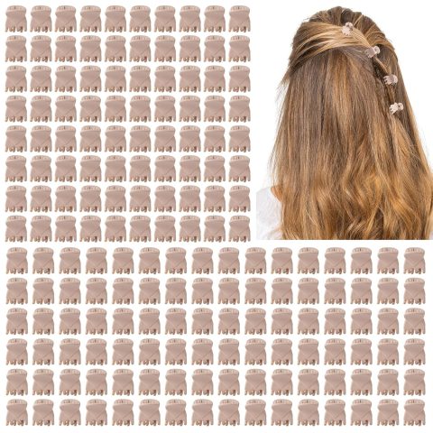 Cobahom 150PCS Extra Small Claw Clips for Thin Thick Hair, Matte Mini No-Slip 0.55 Inch Tiny Hair Clips for Hair Styling, Small Hair Accessories for Women Girls, Matte Khaki