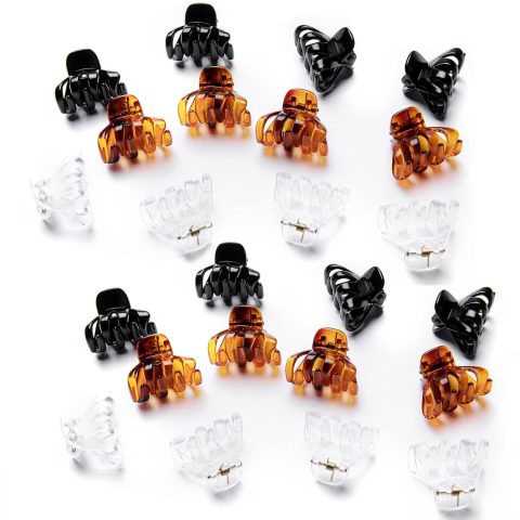 Cobahom Small Hair Claw Clips - 24 Pcs Hair Clips: Mini 1.2 Inch Plastic No-Slip Clips for Thin Hair Styling and Accessories for Women and Girls in Black, Brown, and White