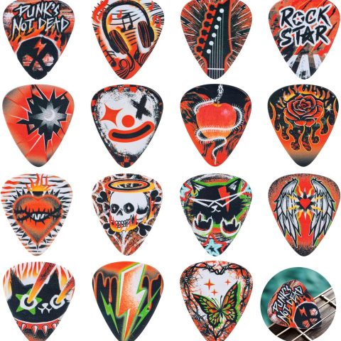 Cobahom 45pcs Guitar Picks Premium Celluloid Guitar Pick with Velvet Bag Thin Medium Heavy Thickness for Acoustic, Electric Guitar, Bass, 0.46mm, 0.71mm,1mm (Punk)